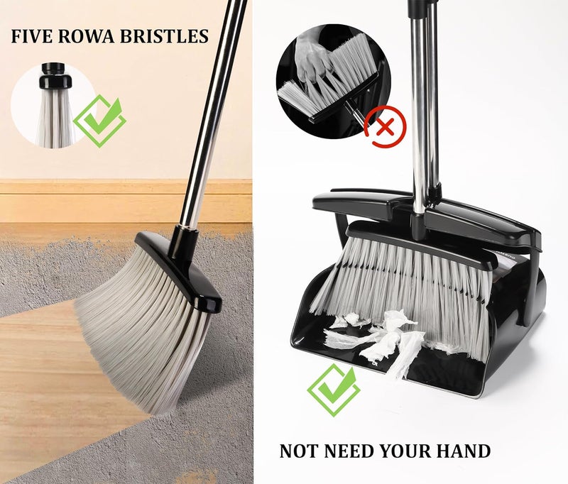 Beimu Broom and Dustpan Set for Home with Lid Indoor Upright Dustpan Broom and Dustpan Set Combo Dust Pan with Long Handle Apartment Household Essentials for New Home Angle Broom Sweeping Office Kitchen - Image 2